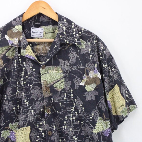 David Carey Shirt Mens Black Button Down Abstract Winery All Over Print Collared - Picture 2 of 9